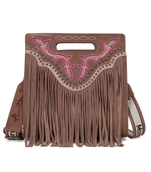 Boot Scroll Fringe Crossbody Tote Bag