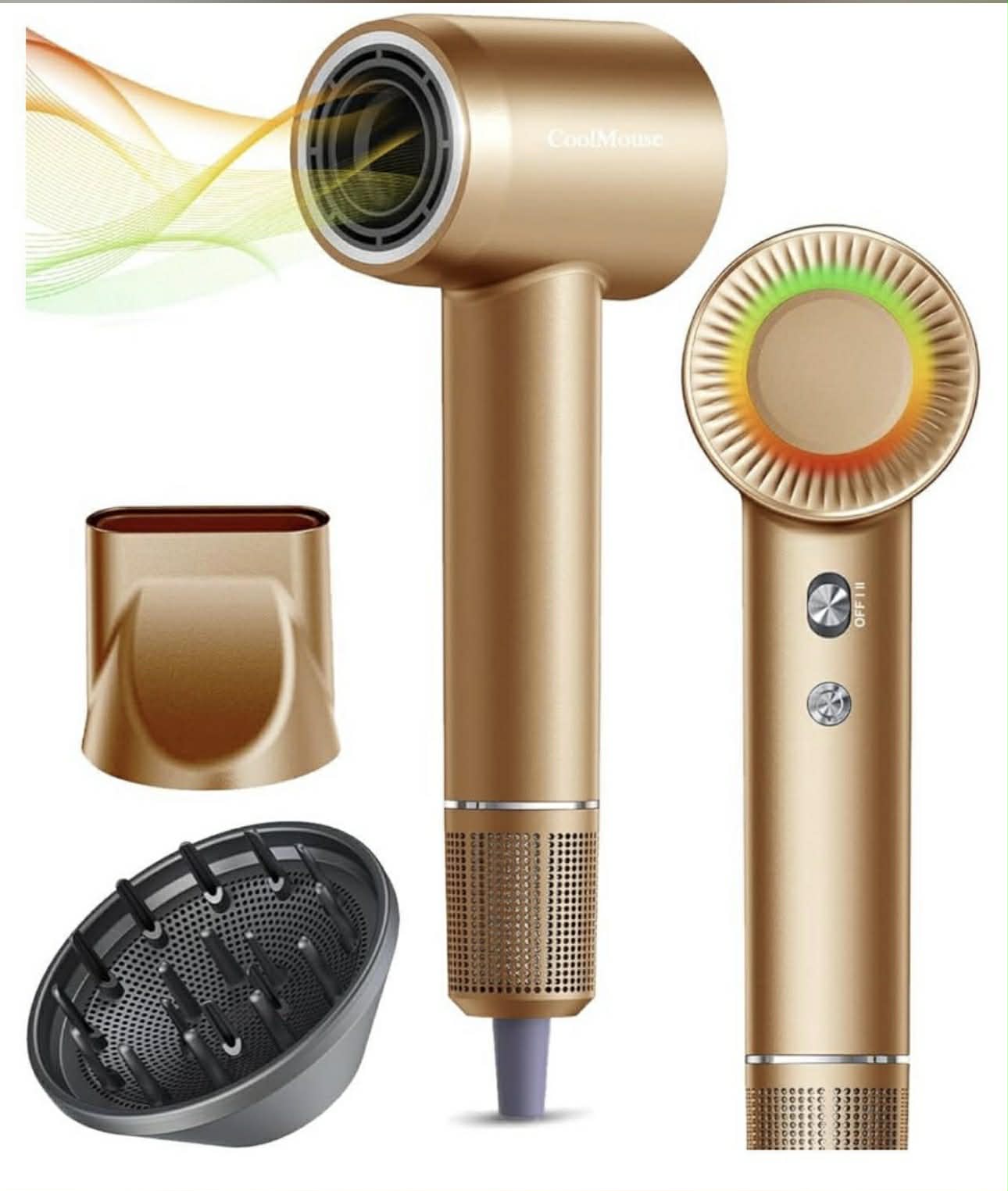 CoolMouse High-Speed Ionic Hair Dryer: 160000 RPM Brushless Motor Fast Drying Low Noise Thermo-Control Hairdryer 500 Millions Negative Ion