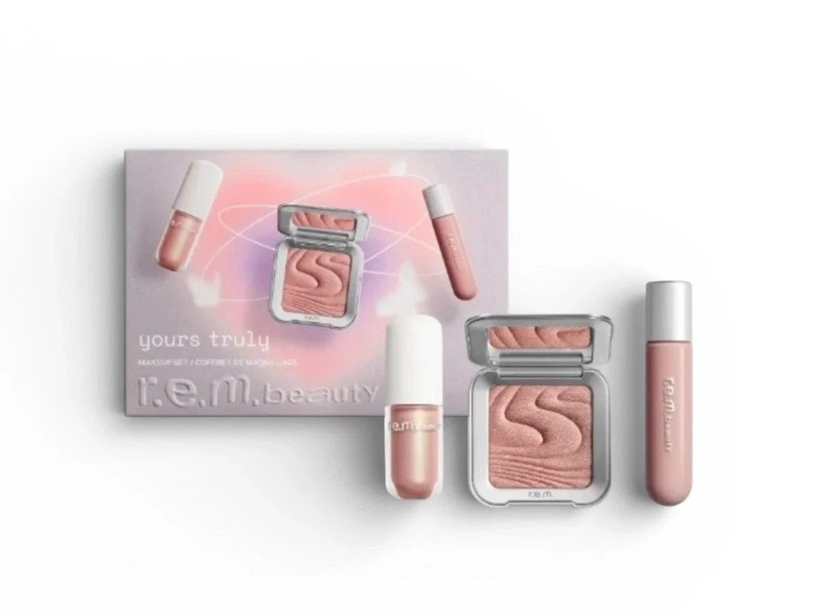 r.e.m. Beauty Yours Truly Makeup Set- Eyeshadow, Highlighter, & Lip Gloss